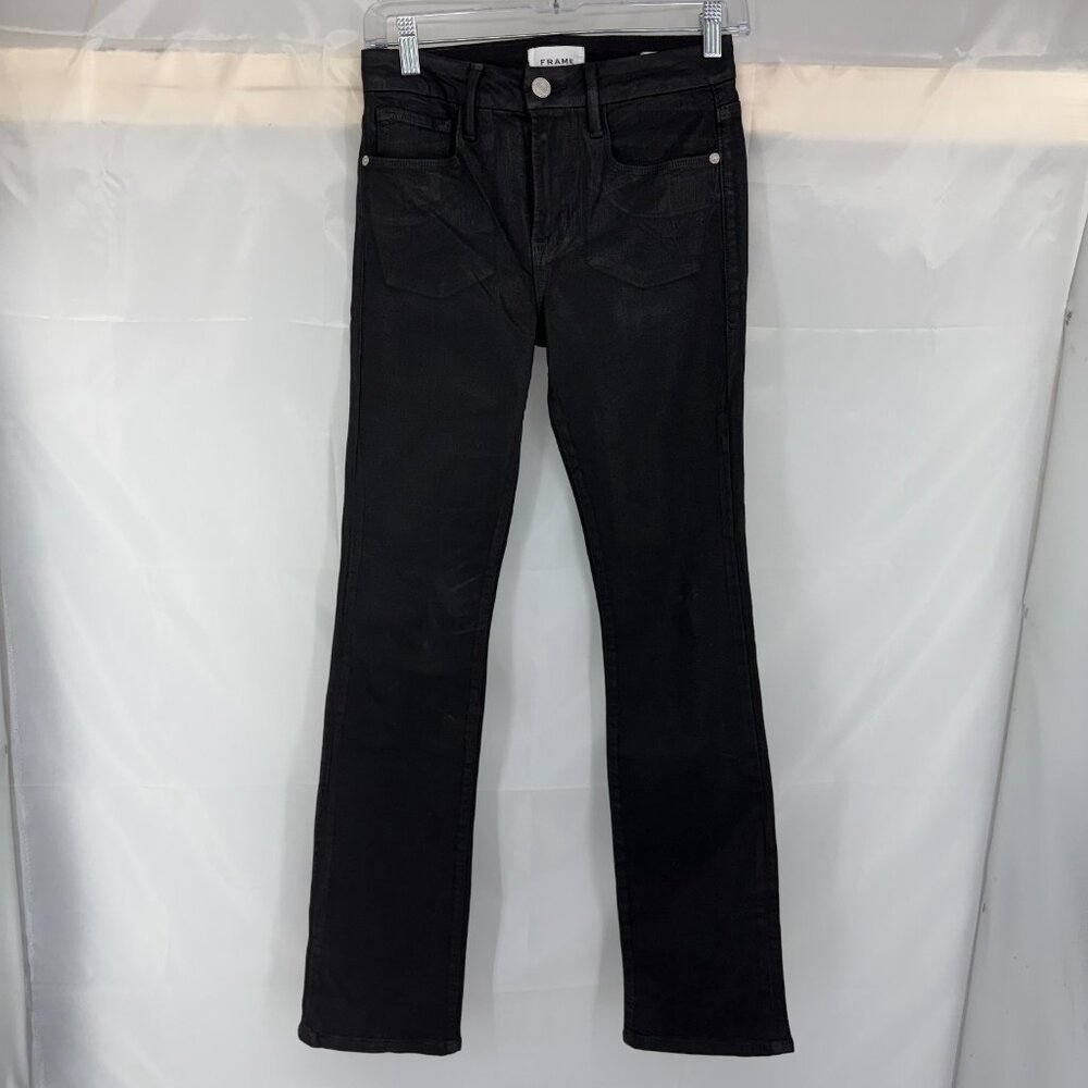 FRAME Women 25 Le Mini Boot Cut Jeans Solid Black Denim 70s Style Stretch Modern